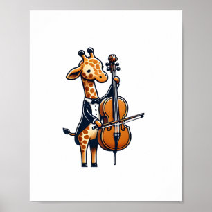 Cute Giraffe Playing Cello Giraffes Musician Music Poster
