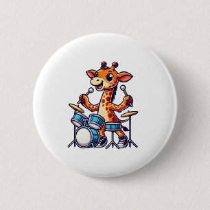 Cute Giraffe Playing Drums Giraffes Drummer Music 2 Inch Round Button