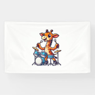 Cute Giraffe Playing Drums Giraffes Drummer Music Banner