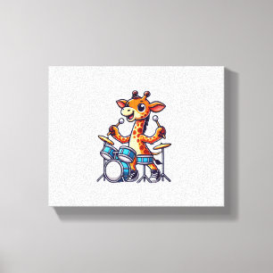 Cute Giraffe Playing Drums Giraffes Drummer Music  Canvas Print