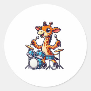 Cute Giraffe Playing Drums Giraffes Drummer Music Classic Round Sticker