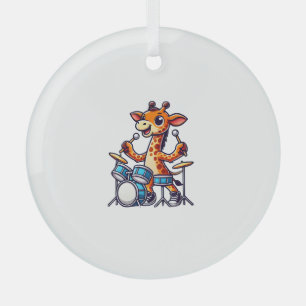 Cute Giraffe Playing Drums Giraffes Drummer Music  Glass Ornament