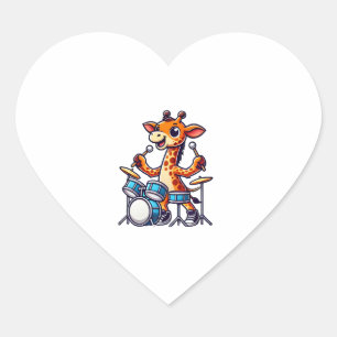 Cute Giraffe Playing Drums Giraffes Drummer Music  Heart Sticker