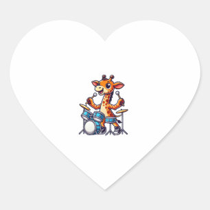 Cute Giraffe Playing Drums Giraffes Drummer Music Heart Sticker