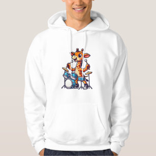 Cute Giraffe Playing Drums Giraffes Drummer Music Hoodie