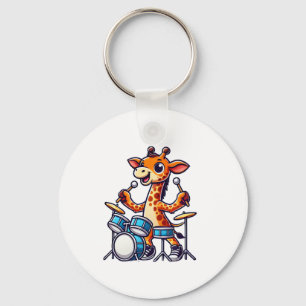 Cute Giraffe Playing Drums Giraffes Drummer Music Keychain