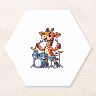 Cute Giraffe Playing Drums Giraffes Drummer Music Paper Coaster