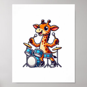 Cute Giraffe Playing Drums Giraffes Drummer Music Poster