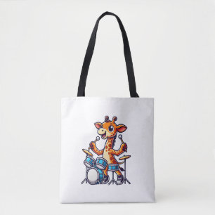 Cute Giraffe Playing Drums Giraffes Drummer Music Tote Bag