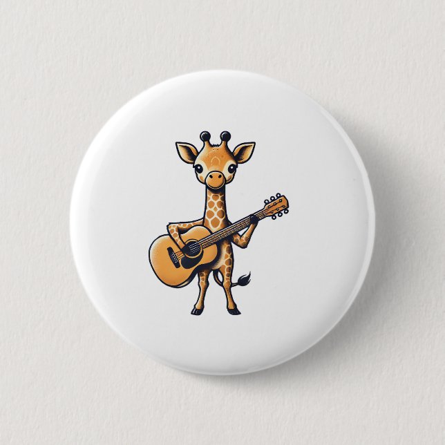 Cute Giraffe Playing Guitar Giraffes Musician Musi 2 Inch Round Button (Front)