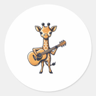 Cute Giraffe Playing Guitar Giraffes Musician Musi Classic Round Sticker