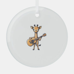 Cute Giraffe Playing Guitar Giraffes Musician Musi Glass Ornament