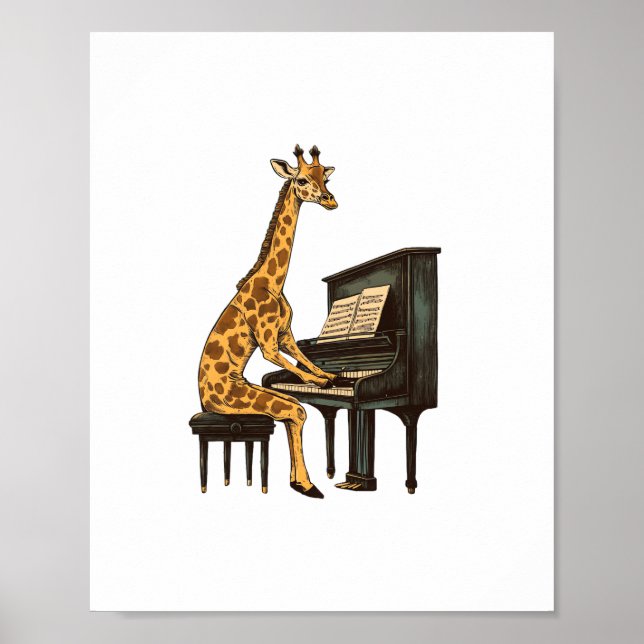 Cute Giraffe Playing Piano Giraffes Musician Music Poster (Front)