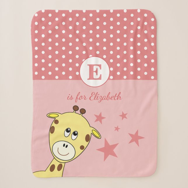 Cute giraffe polka dots stars pink sherpa blanket (Front)
