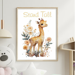Cute Giraffe Poster de animal Floral