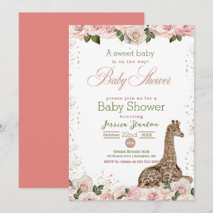 Cute Giraffe Rose Baby Shower Invitation