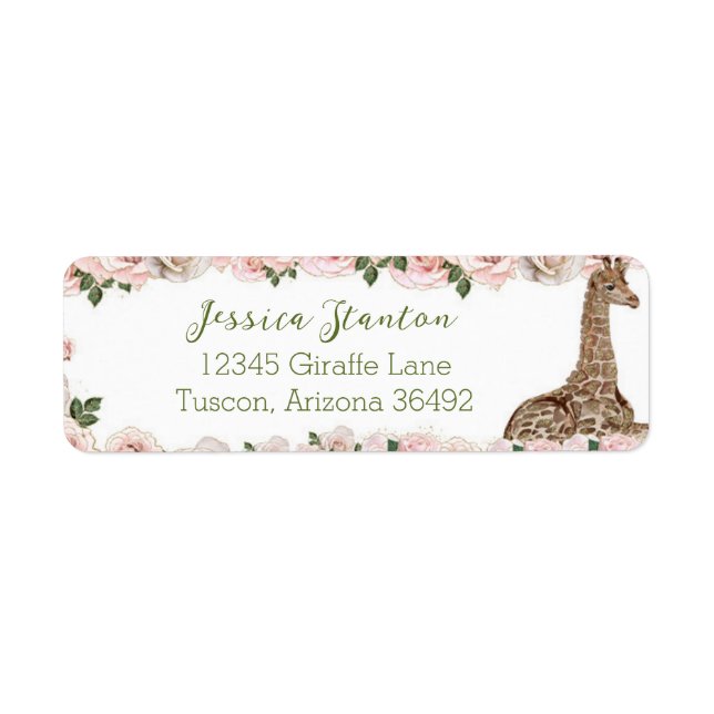 Cute Giraffe Rose Baby Shower Return (Front)