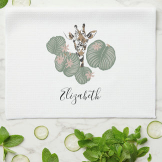 Cute Giraffe Safari Animal Botanical Kitchen Towel