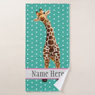Cute Giraffe Safari Animal Jungle Wild Name  Bath Towel