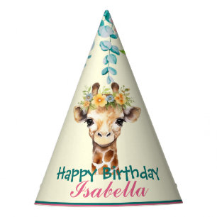 cute Giraffe safari animals jungle Flower Birthday Party Hat