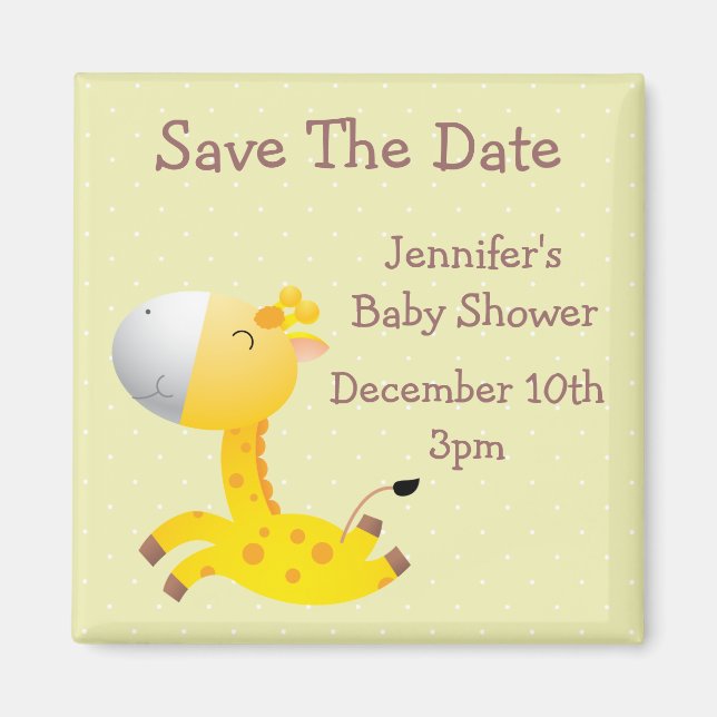 Cute Giraffe Save The Date Baby Shower Magnet (Front)