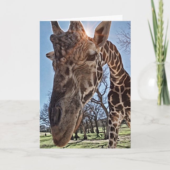 Cute Giraffe Sending Thoughts Note Card (Front)