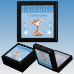 Cute giraffe stars add name blue keepsake gift box<br><div class="desc">Keepsake Gift Box for children.
Personalize with a name.
Featuring a cute giraffe,  polka dots and stars with the colours blue and white.</div>