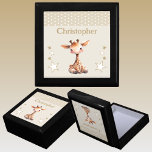 Cute giraffe stars add name brown keepsake gift box<br><div class="desc">Keepsake Gift Box for children.
Personalize with a name.
Featuring a cute giraffe,  polka dots and stars with the colours brown and white.</div>
