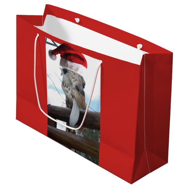 Cute Giraffe Sticking tongue out for Christmas Large Gift Bag (Front Angled)