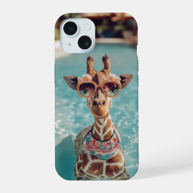 Cute Giraffe Swimming Pool iPhone Case (Back)