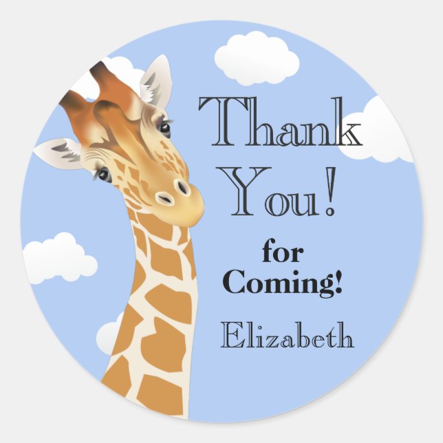 Cute Giraffe Thank You Classic Round Sticker (Front)