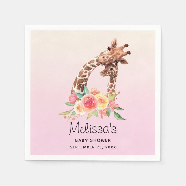 Cute Giraffe Watercolor Mom & Baby Baby Shower Napkin (Front)