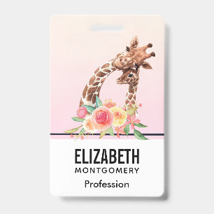 Cute Giraffe Watercolor Mom & Baby Badge
