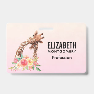 Cute Giraffe Watercolor Mom & Baby Badge