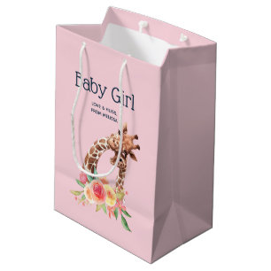 Cute Giraffe Watercolor Mom & Baby Boy Medium Gift Bag