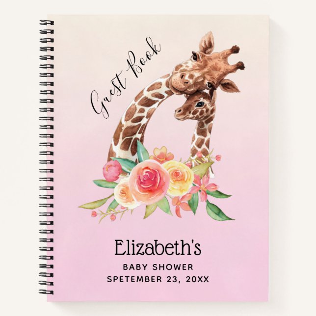 Cute Giraffe Watercolor Mom & Baby Guest Book (Front)