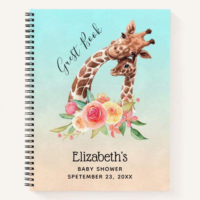 Cute Giraffe Watercolor Mom & Baby Guest Book (Front)