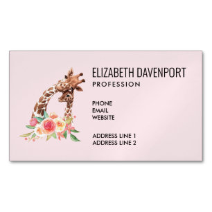 Cute Giraffe Watercolor Mom & Baby Magnetic Business Card