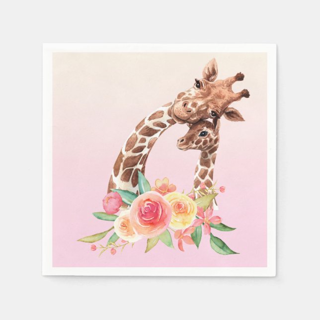 Cute Giraffe Watercolor Mom & Baby Napkin (Front)
