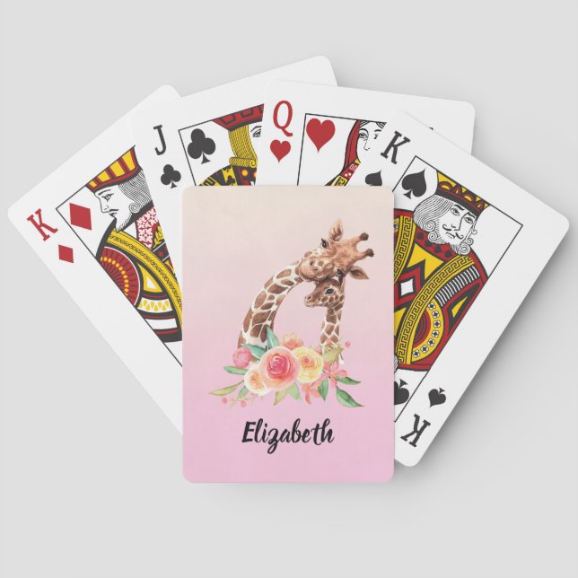 Cute Giraffe Watercolor Mom & Baby Playing Cards (Back)