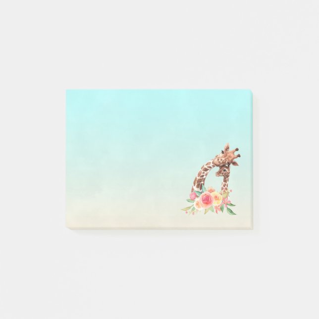 Cute Giraffe Watercolor Mom & Baby Post-it Notes (Front)