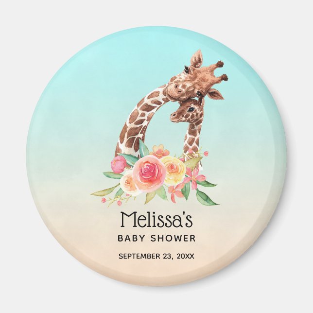 Cute Giraffe Watercolor Mom & Baby Shower Magnet (Front)