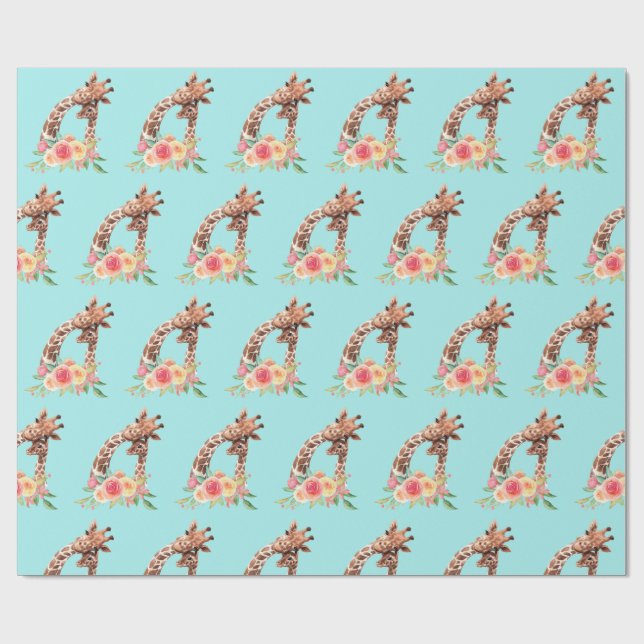 Cute Giraffe Watercolor Mom & Baby Wrapping Paper (Flat)