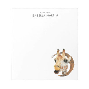 Cute Giraffe Watercolor Painting   Add Your Name Notepad