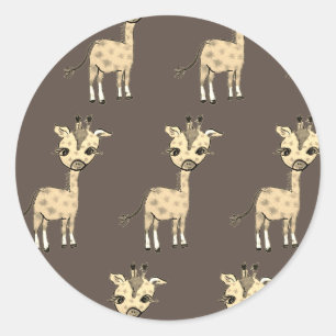 Cute Giraffe Watercolor Rustic  Classic Round Sticker