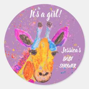 Cute Giraffe Watercolor Safari Jungle Baby Shower  Classic Round Sticker