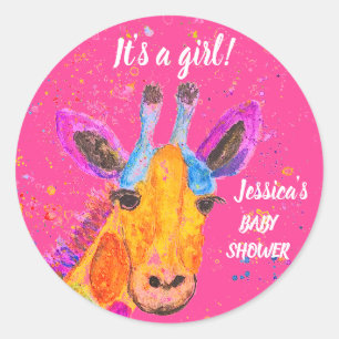 Cute Giraffe Watercolor Safari Jungle Baby Shower Classic Round Sticker