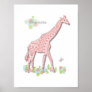 Cute Giraffe Whimsy Kids Personalized Picture Poster