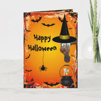 Cute Giraffe Witch & Bird Brew Halloween Card