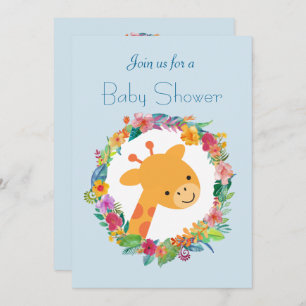 Cute Giraffe with a Floral Wreath Baby Shower Invitation